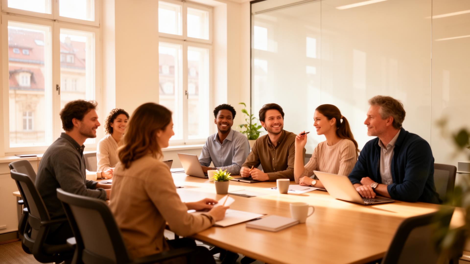 Novartis employees collaborating in a Prague office